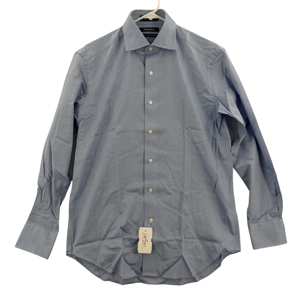 Saks Fifth Avenue Mens 15 32/33 Blue Slim Fit Cotton Dress Shirt Long Sleeve NWT